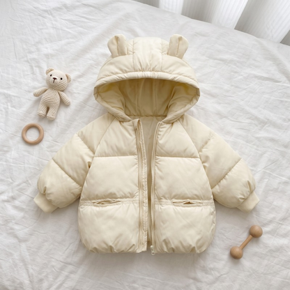 Lilo Cartoon Hooded Baby Coat - Cream