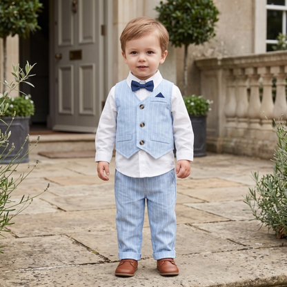 Lilo Boys Waistcoat Suit Set - Light Blue Pinstripe