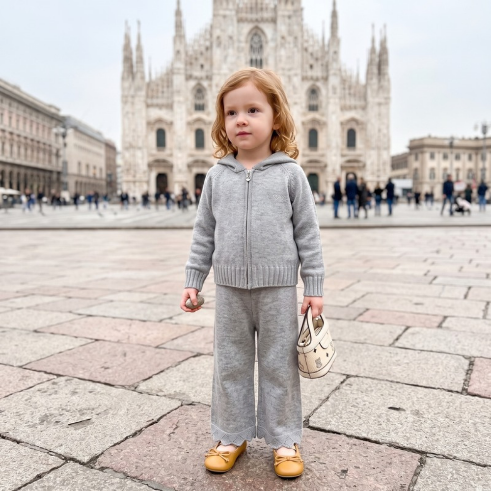 Lilo Hooded Zip Cardigan and Pants Set - Grey
