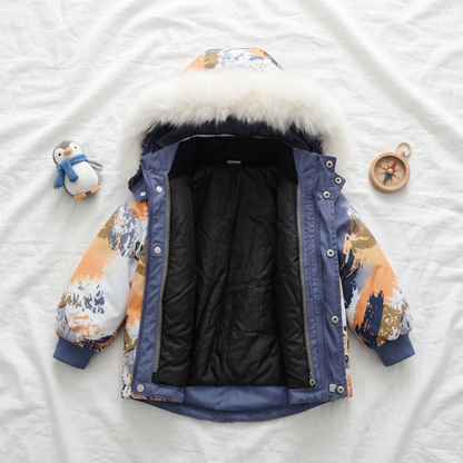 Lilo Boy Waterproof Hooded Snowsuit Set - Slate Blue Marble