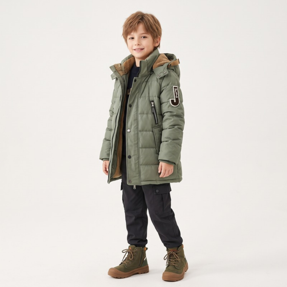 Lilo Boys Long Down Coat - Army Green