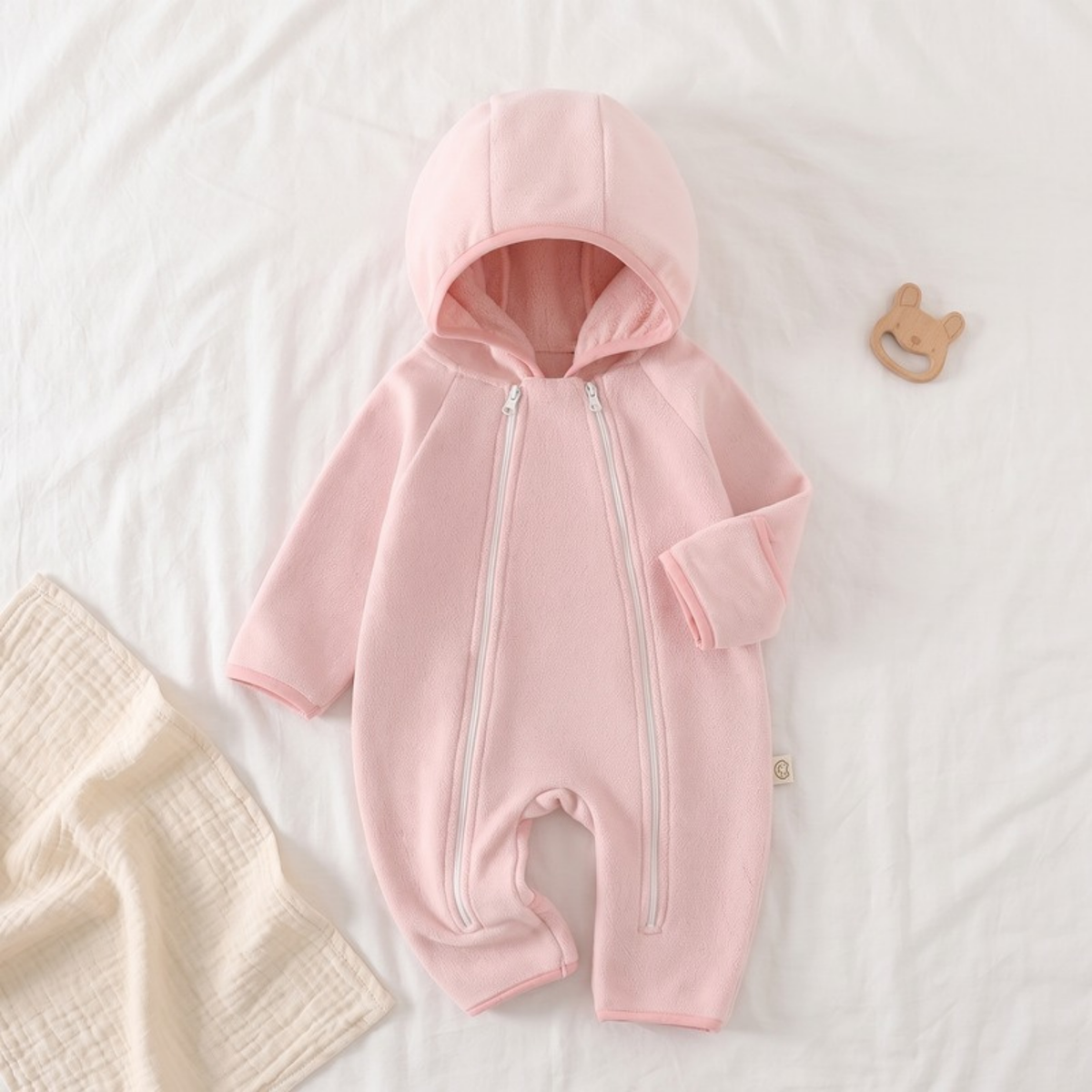 Lilo Velvet Hooded Jumpsuit - Baby Pink