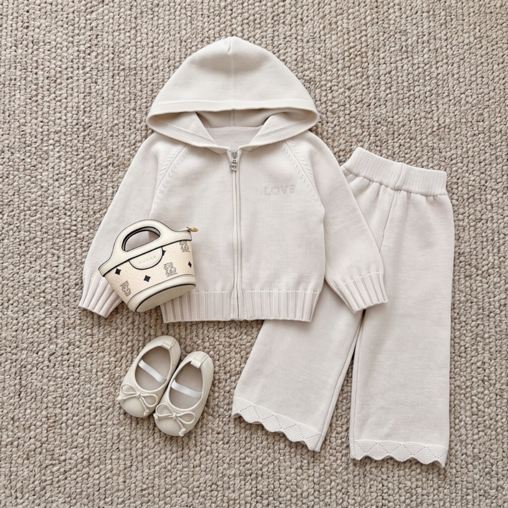 Lilo Hooded Zip Cardigan and Pants Set - White