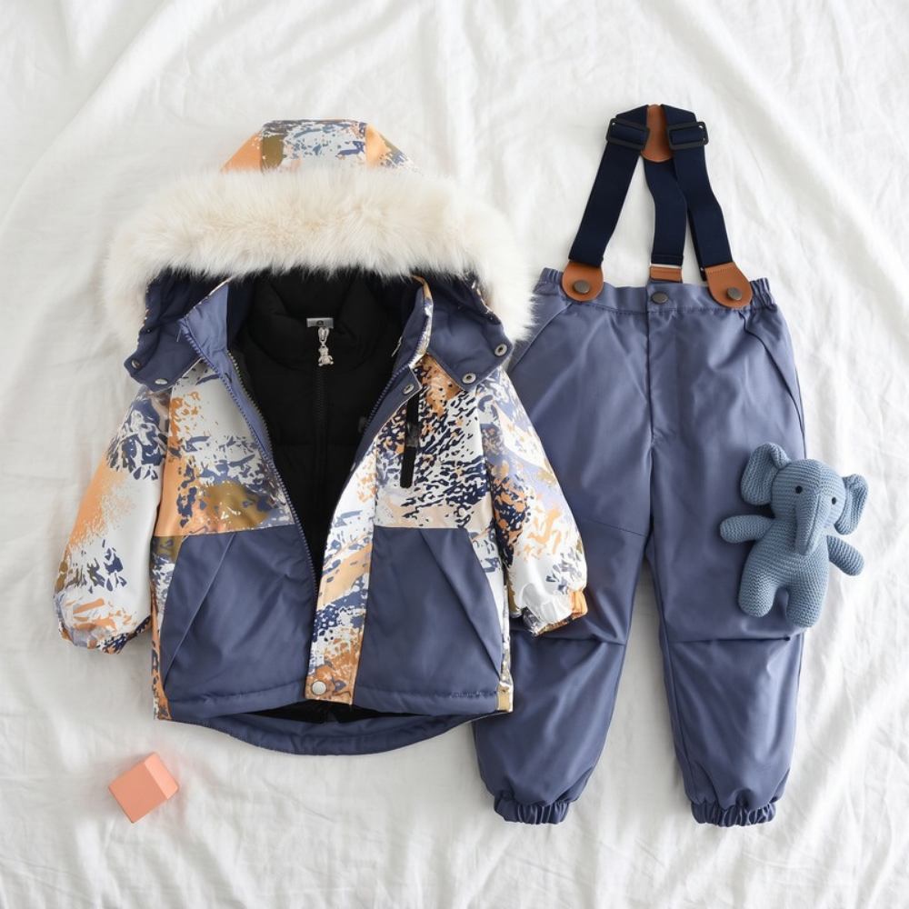 Lilo Boy Waterproof Hooded Snowsuit Set - Slate Blue Marble