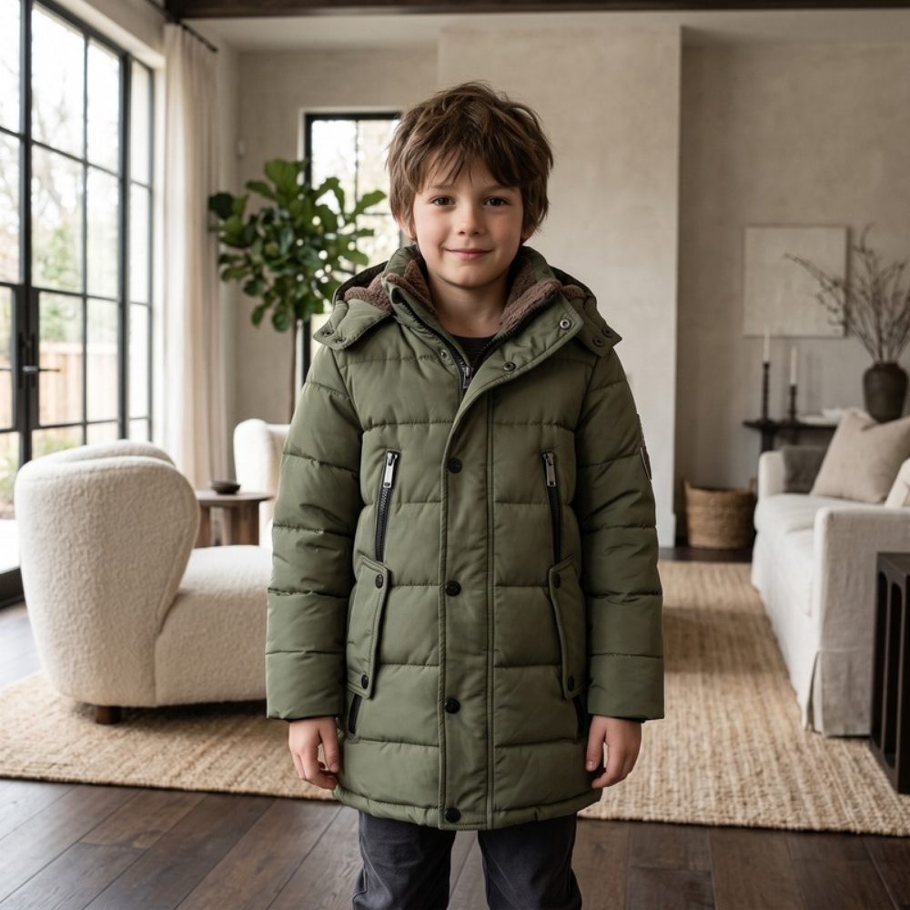 Lilo Boys Long Down Coat - Army Green