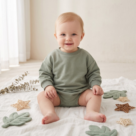 Lilo Infant Oversized Sweatshirt Romper in Sage Green