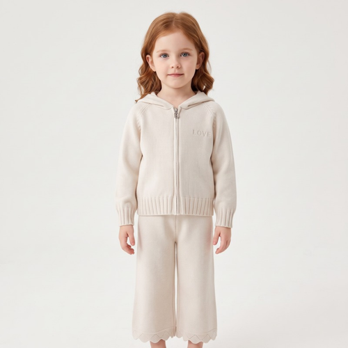 Lilo Hooded Zip Cardigan and Pants Set - White