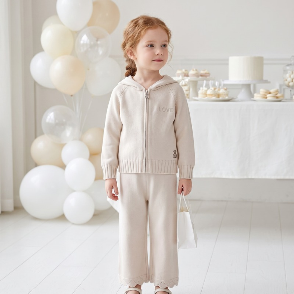 Lilo Hooded Zip Cardigan and Pants Set - White