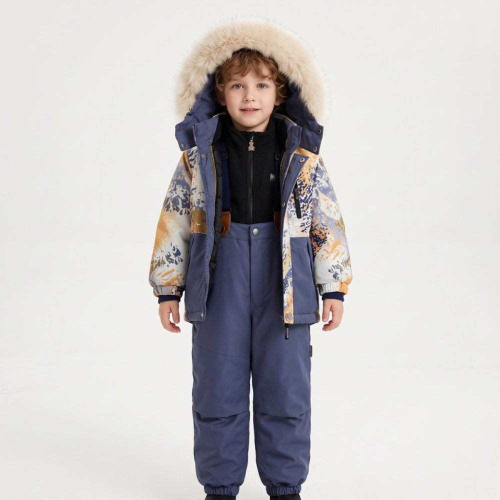 Lilo Boy Waterproof Hooded Snowsuit Set - Slate Blue Marble