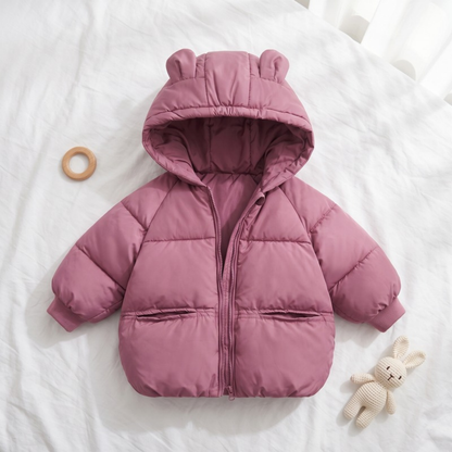 Lilo Cartoon Hooded Baby Coat - Dusty Rose