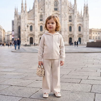 Lilo Hooded Zip Cardigan and Pants Set - White