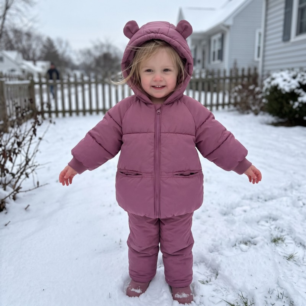 Lilo Cartoon Hooded Baby Coat - Dusty Rose