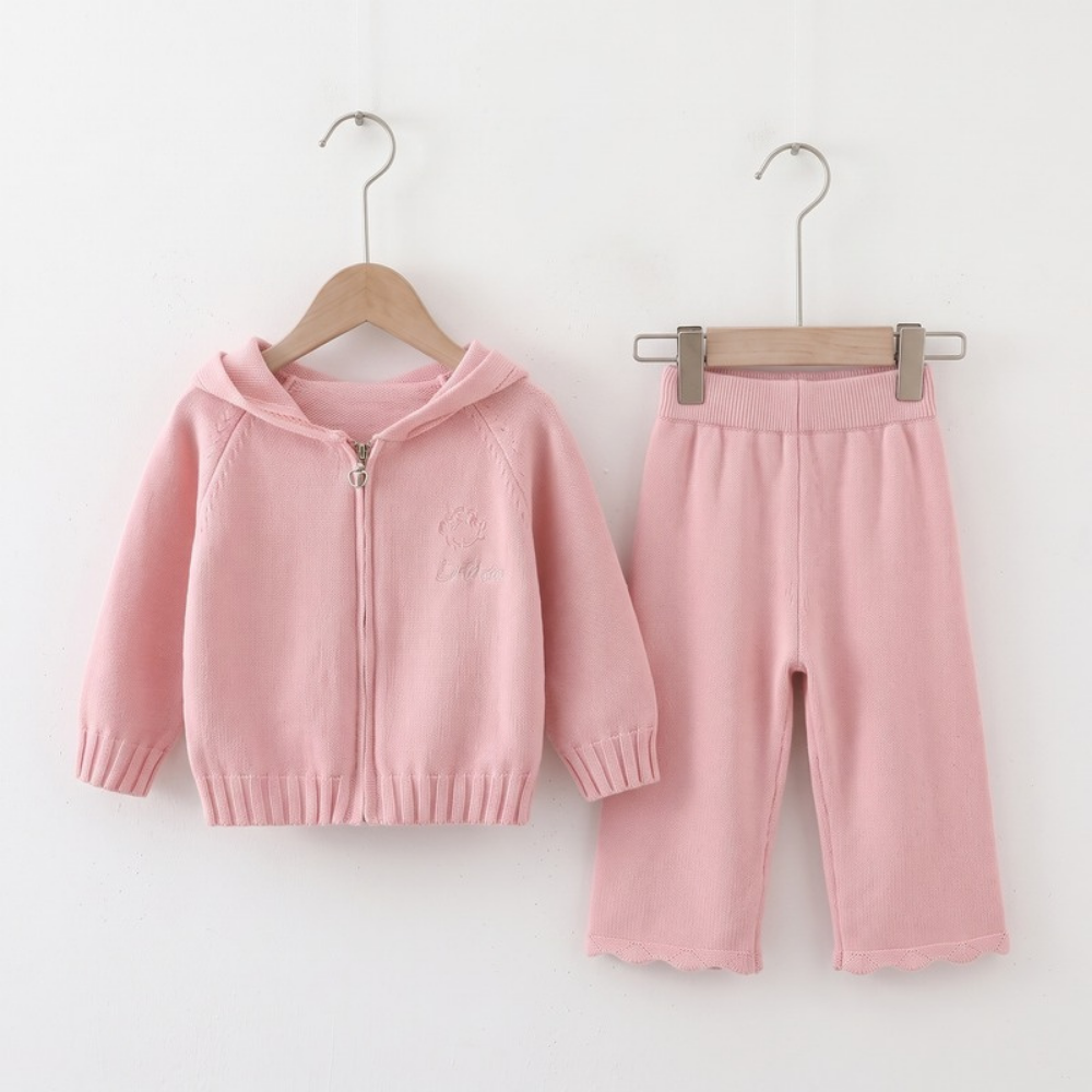 Lilo Hooded Zip Cardigan and Pants Set - Pink