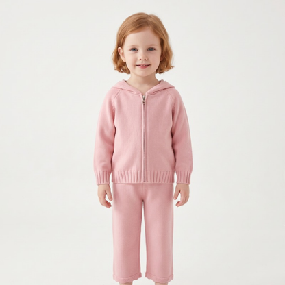 Lilo Hooded Zip Cardigan and Pants Set - Pink