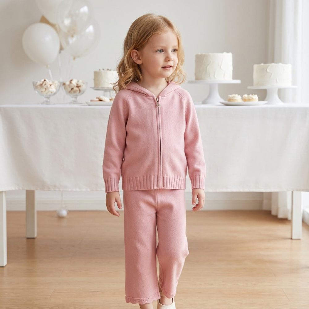 Lilo Hooded Zip Cardigan and Pants Set - Pink