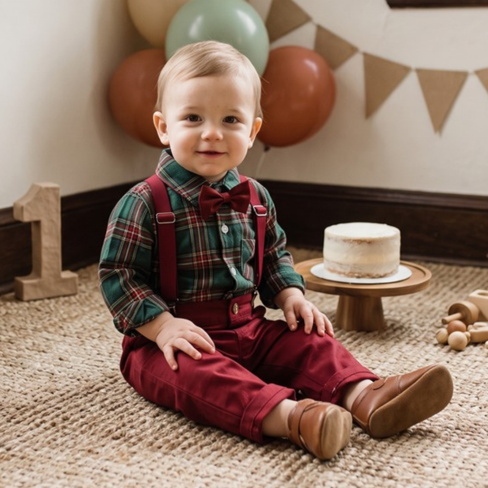 Lilo Plaid Shirt and Suspender Set - Green Plaid