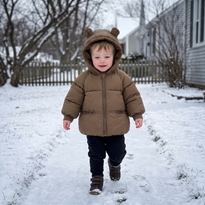 Lilo Cartoon Hooded Baby Coat - Olive Brown