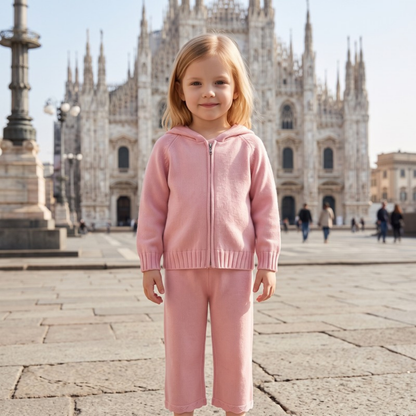 Lilo Hooded Zip Cardigan and Pants Set - Pink