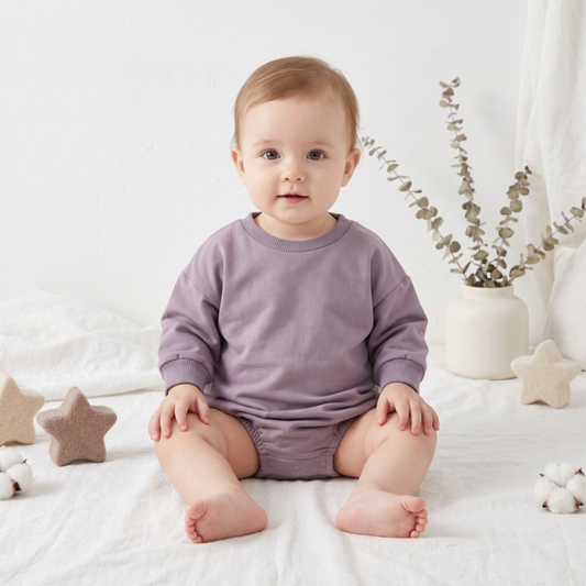 Lilo Infant Oversized Sweatshirt Romper in Muted Purple