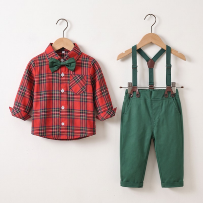 Lilo Plaid Shirt and Suspender Set - Red Plaid
