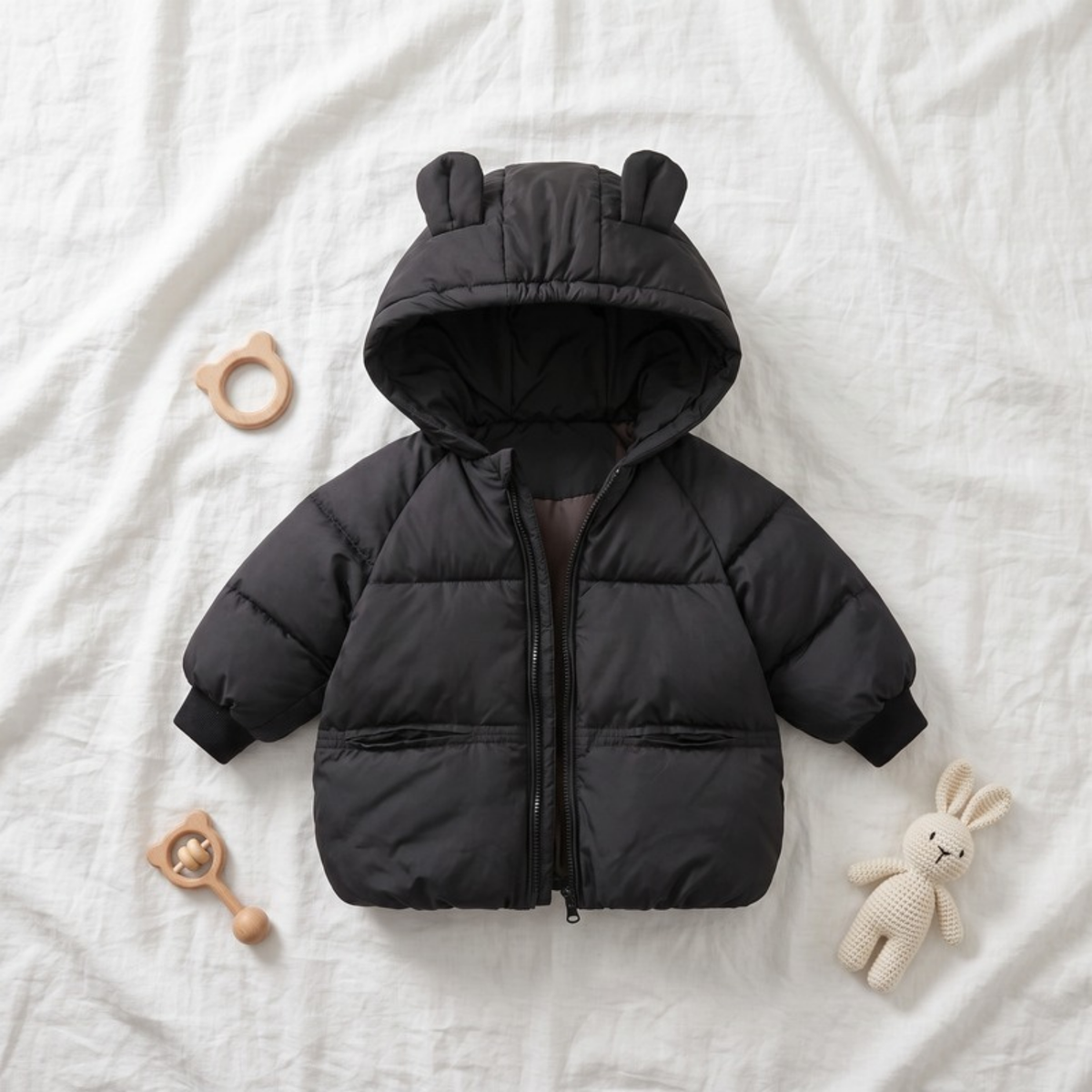 Lilo Cartoon Hooded Baby Coat - Black