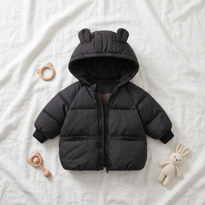 Lilo Cartoon Hooded Baby Coat - Black