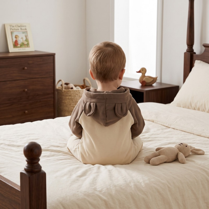 Lilo Cotton Hooded Baby Romper - Brown and Cream