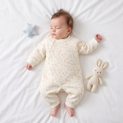 Lilo Padded Baby Snowsuit - Cream Ditsy
