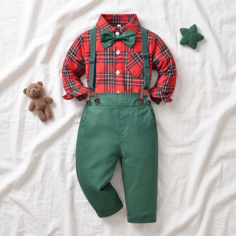 Lilo Plaid Shirt and Suspender Set - Red Plaid