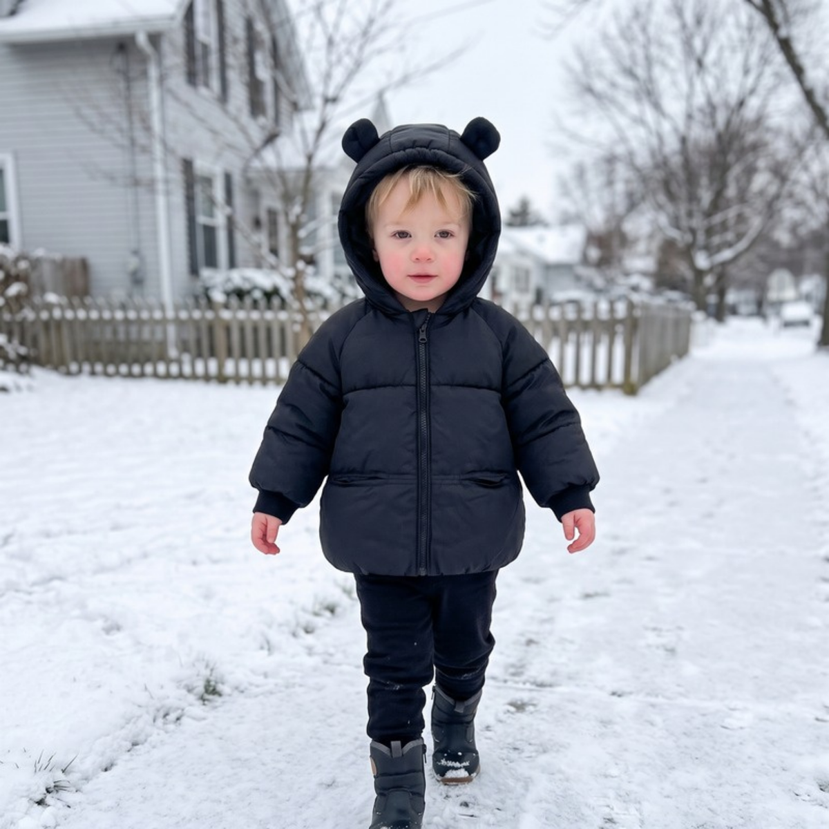 Lilo Cartoon Hooded Baby Coat - Black