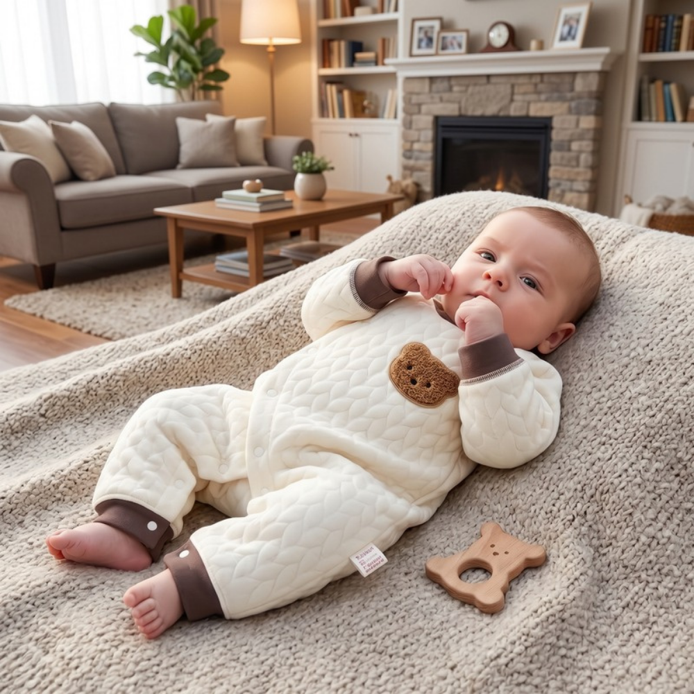 Lilo Padded Baby Snowsuit - Cream Bear