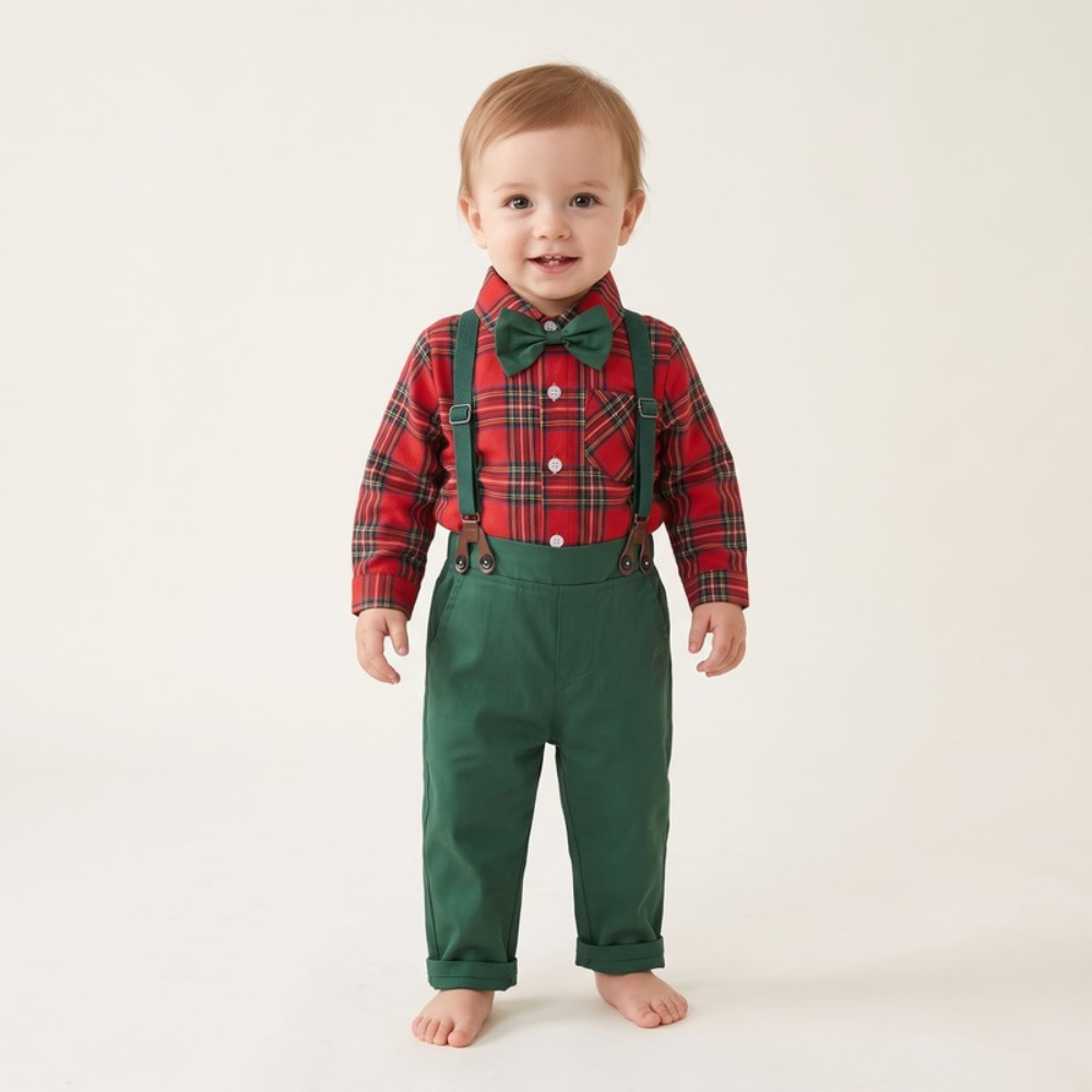 Lilo Plaid Shirt and Suspender Set - Red Plaid