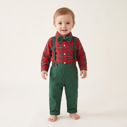 Lilo Plaid Shirt and Suspender Set - Red Plaid