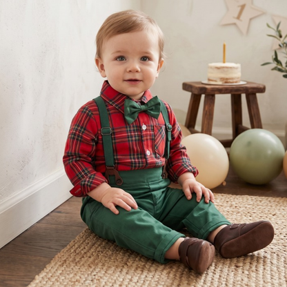Lilo Plaid Shirt and Suspender Set - Red Plaid