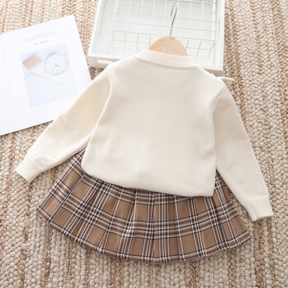 Lilo Plaid Pleated Skirt Two Piece Set - Cream