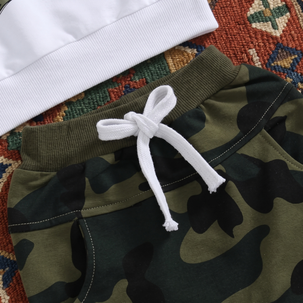 Lilo Letter Sleeve Sweatshirt Set - Green Camouflage