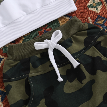 Lilo Letter Sleeve Sweatshirt Set - Green Camouflage