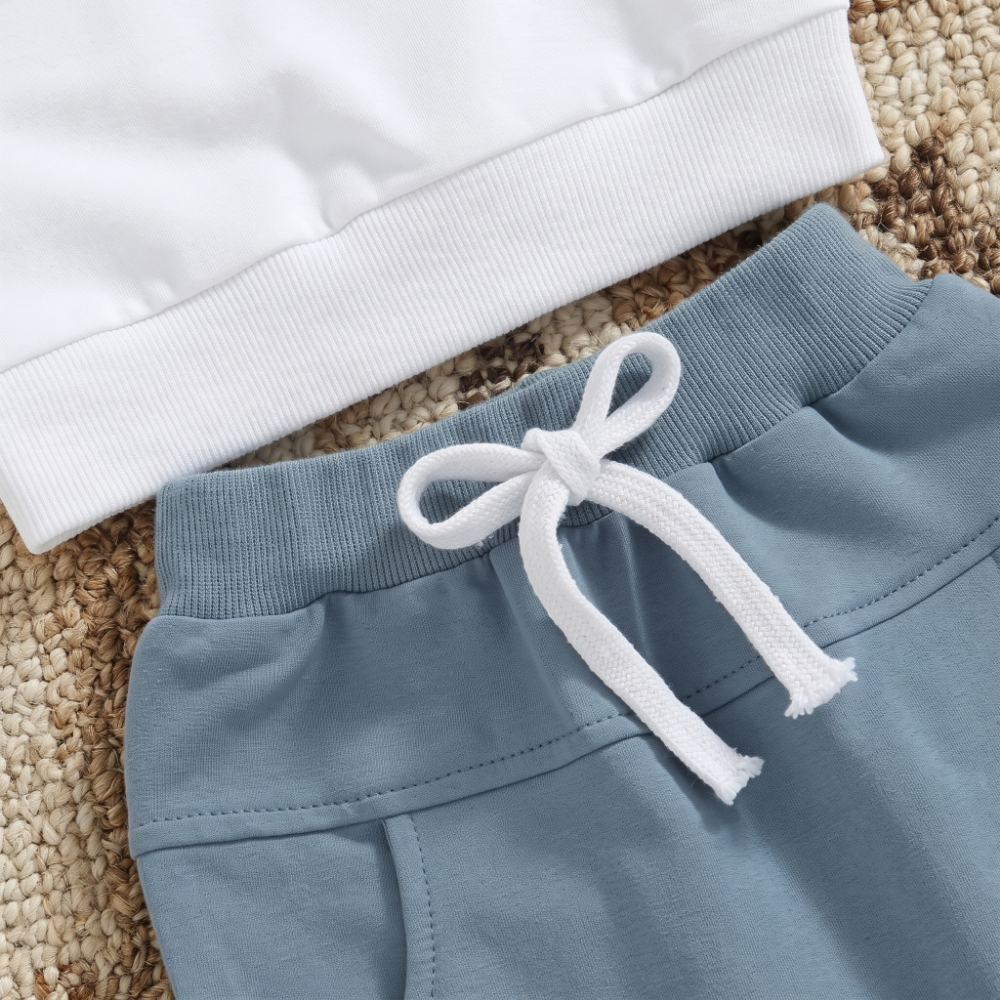 Lilo Letter Sleeve Sweatshirt Set - Blue Grey