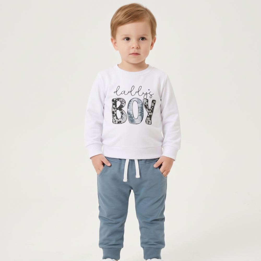 Lilo Letter Sleeve Sweatshirt Set - Blue Grey