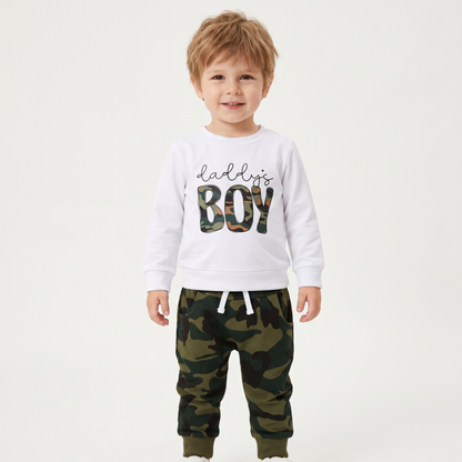Lilo Letter Sleeve Sweatshirt Set - Green Camouflage