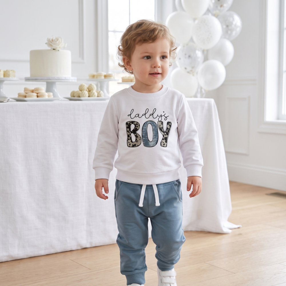 Lilo Letter Sleeve Sweatshirt Set - Blue Grey