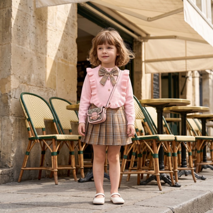 Lilo Plaid Pleated Skirt Two Piece Set - Pink
