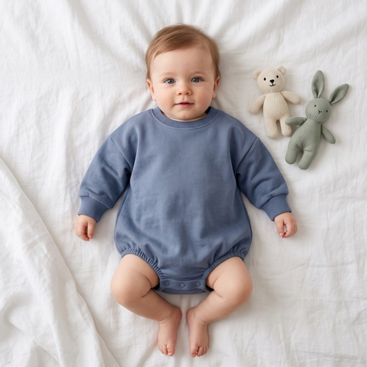 Lilo Infant Oversized Sweatshirt Romper in Fog Blue