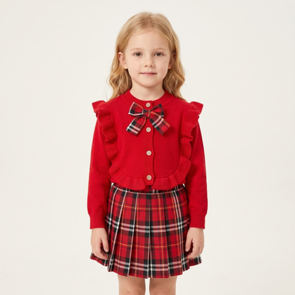 Lilo Plaid Pleated Skirt Two Piece Set - Red