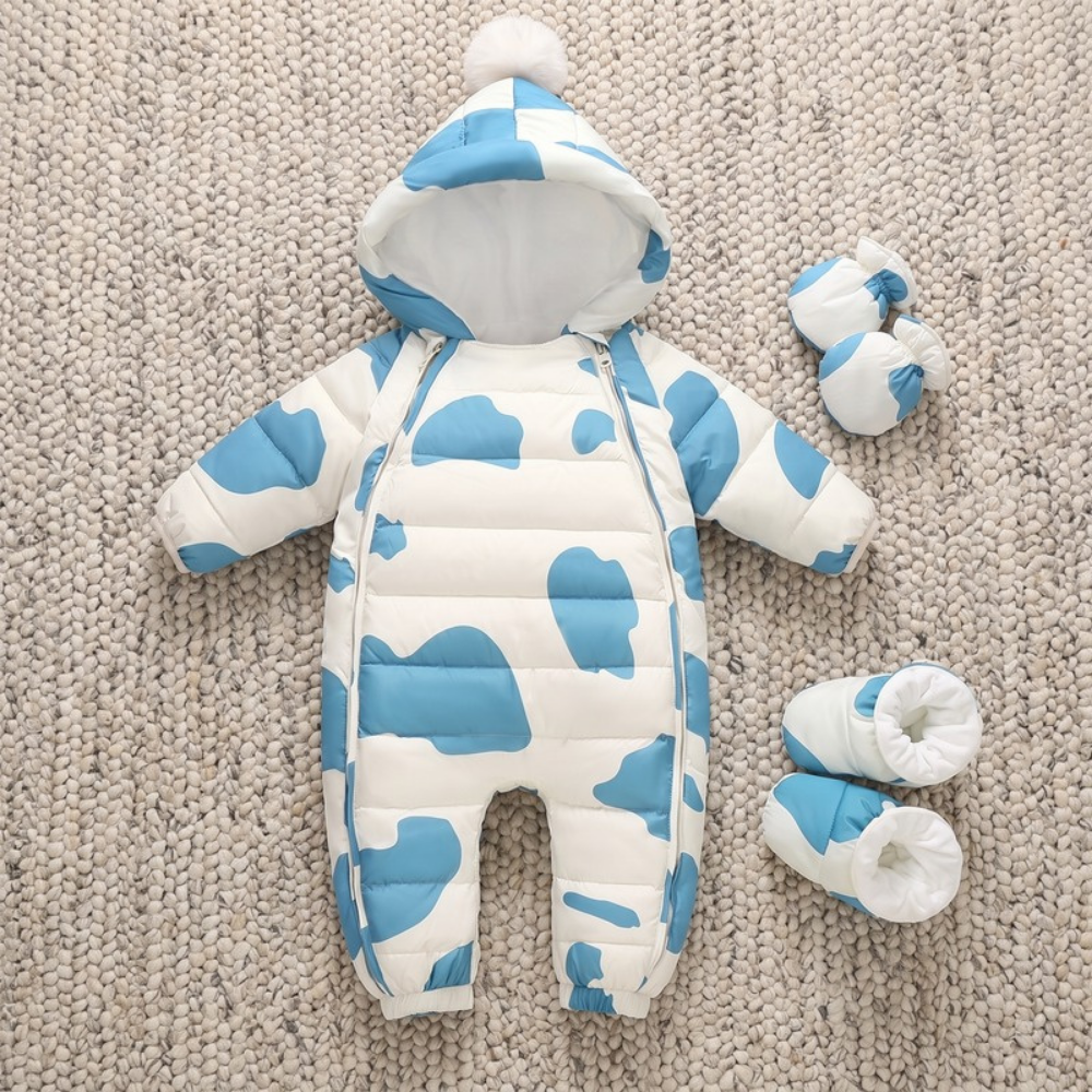 Lilo Newborn Down Pramsuit - Blue Cow Print