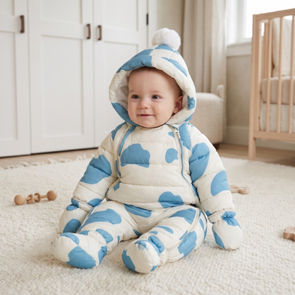 Lilo Newborn Down Pramsuit - Blue Cow Print
