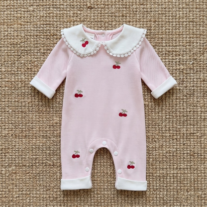Lilo Cherry Collar Romper - Pink
