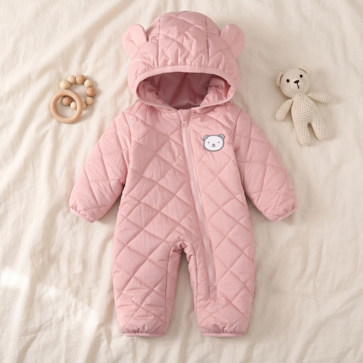 Lilo Bear Ear Padded Snowsuit - Dusty Pink