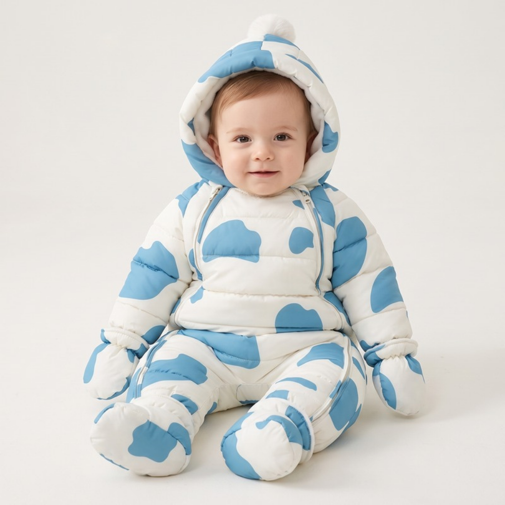 Lilo Newborn Down Pramsuit - Blue Cow Print
