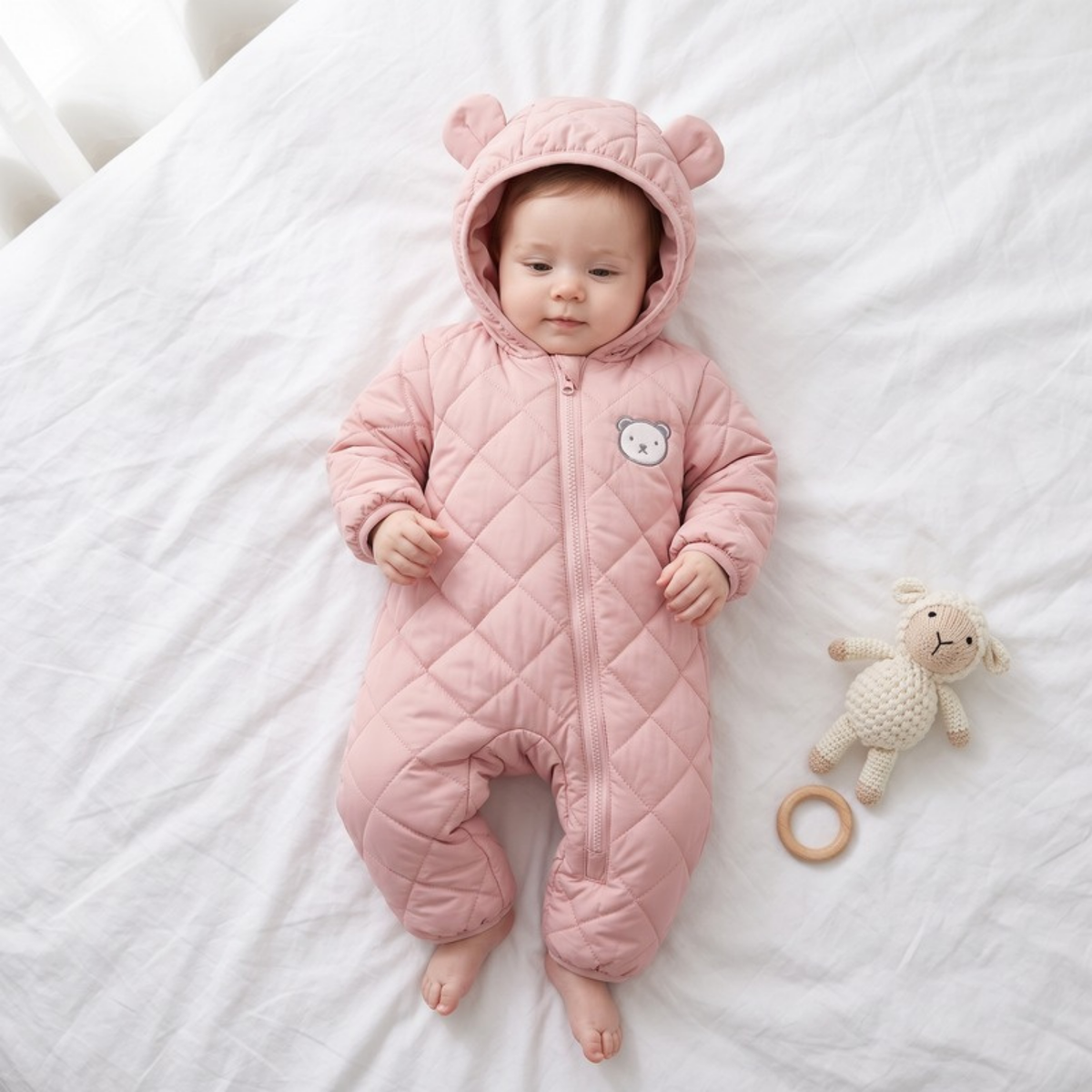 Lilo Bear Ear Padded Snowsuit - Dusty Pink